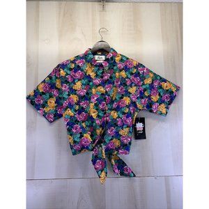 Vintage 1990s Byer California Floral Tie Bottom Womens Top Cotton Size M NWT